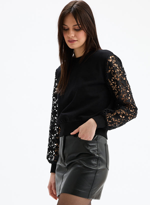 White Smoke Crochet Stars Sweatshirt Top