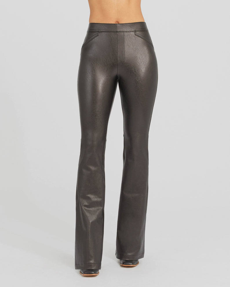 Dark Slate Gray Leather-Like Flare Pant Pant