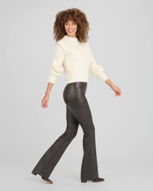 Light Gray Leather-Like Flare Pant Pant