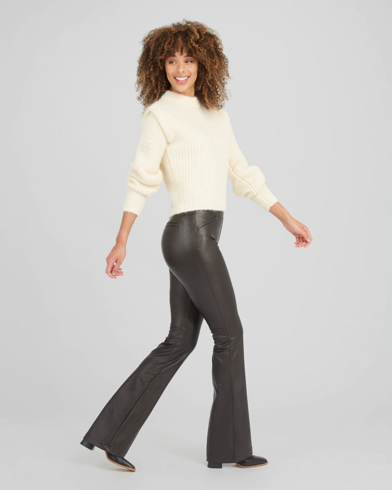 Light Gray Leather-Like Flare Pant Pant