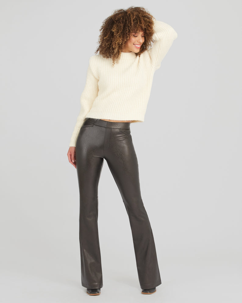 Light Gray Leather-Like Flare Pant Pant
