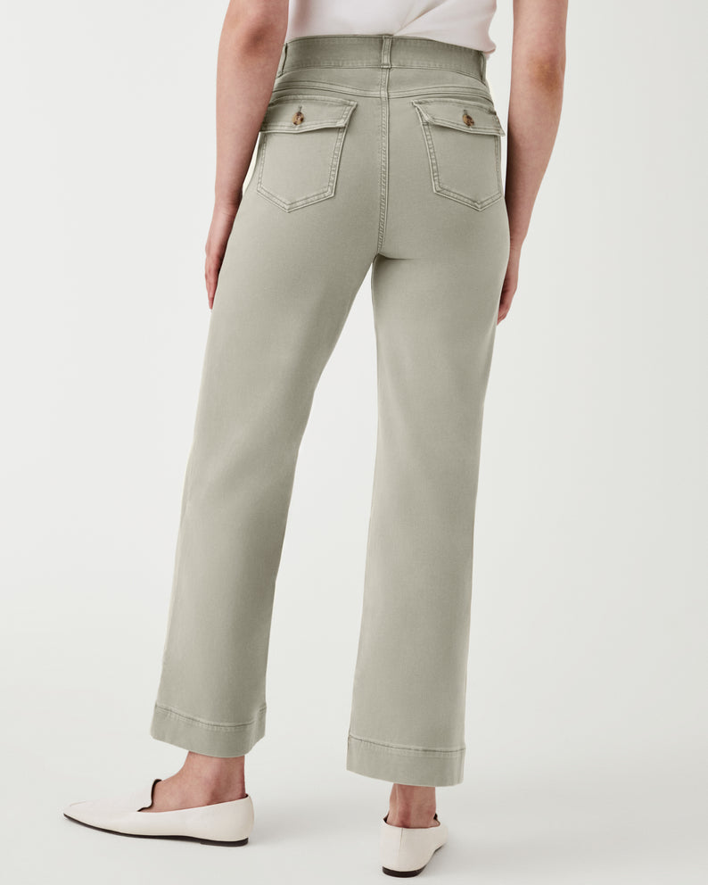 Light Gray Stretch Twill Cropped Wide Leg Pant Pant