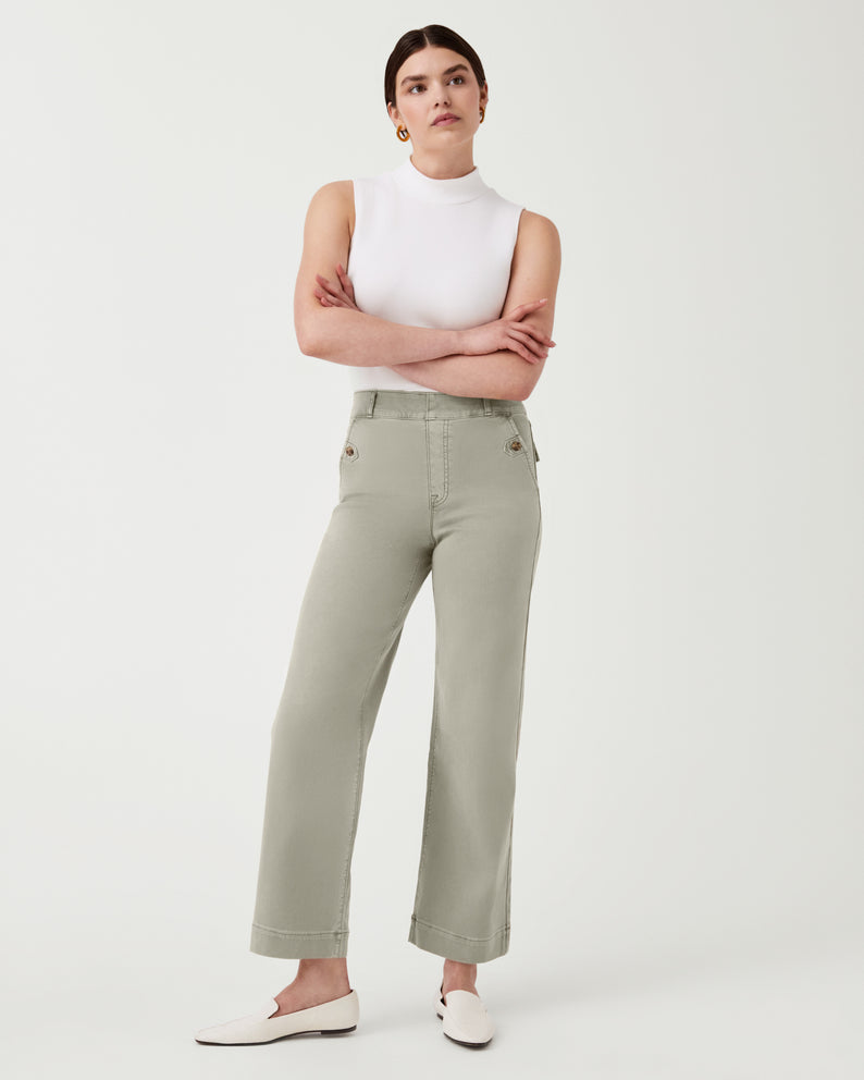 Antique White Stretch Twill Cropped Wide Leg Pant Pant