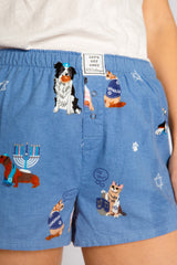 Steel Blue Hanukkah Dogs Flannel Shorts Short