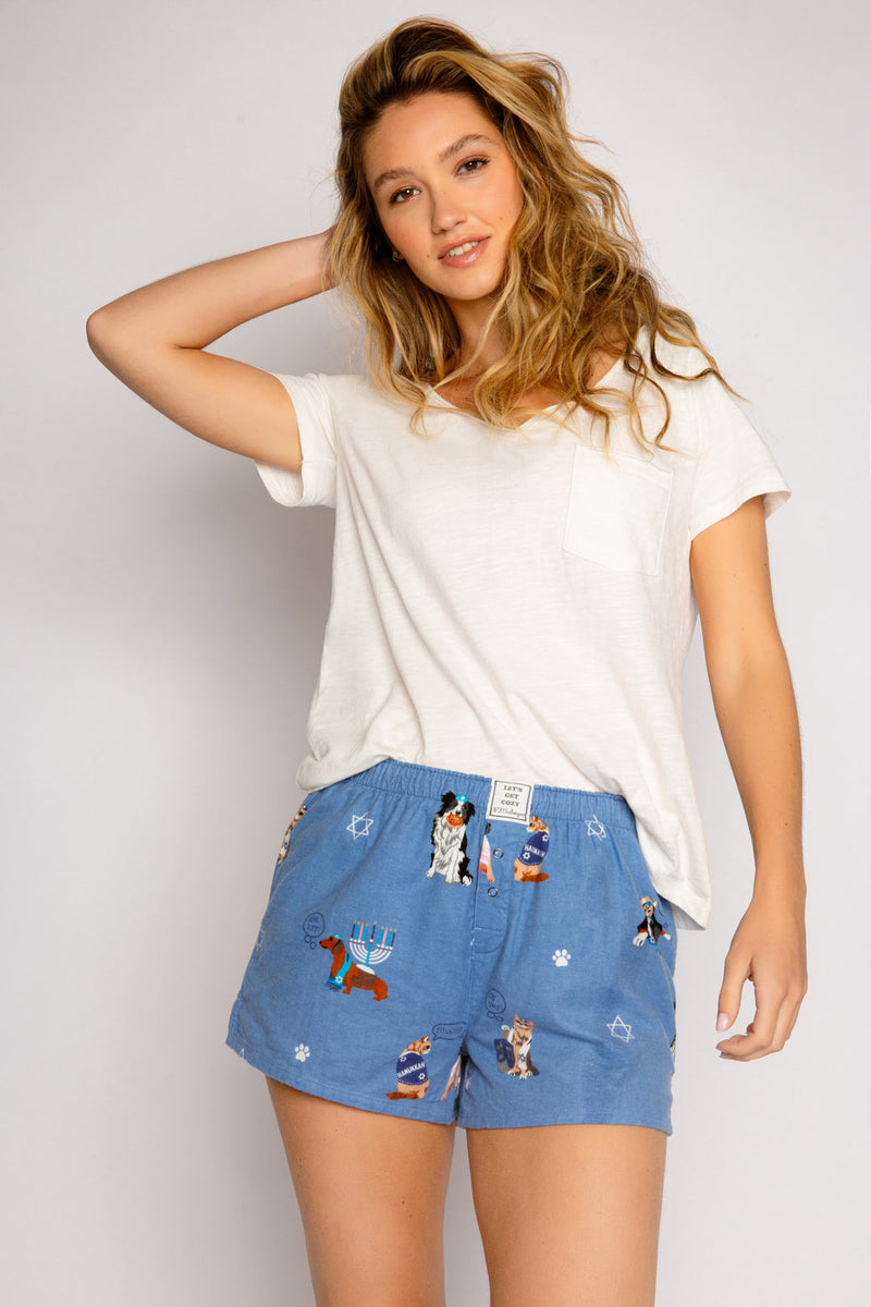Light Gray Hanukkah Dogs Flannel Shorts Short