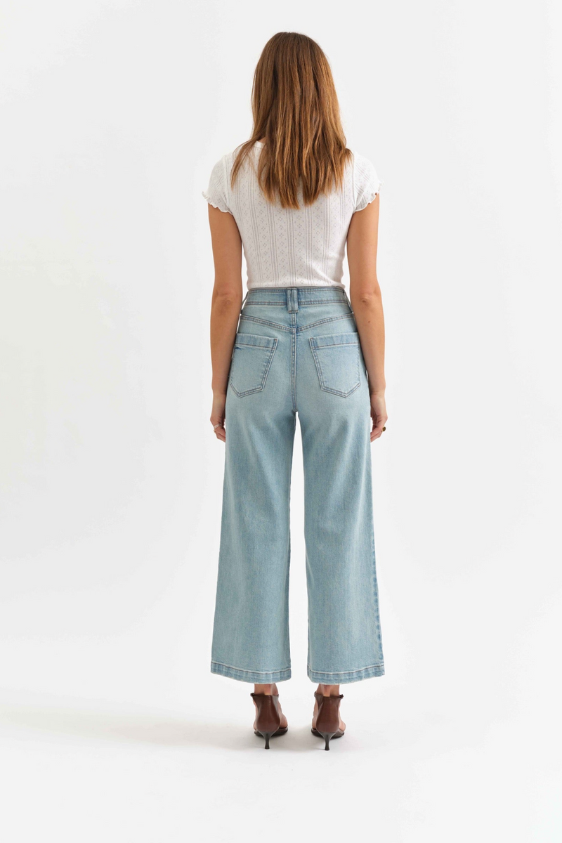 White Smoke Valley Girl Wide Leg Ankle | Romcom Jeans