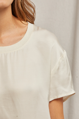 Light Gray Delphine Satin Crew Neck Tee Top