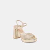 White Smoke Peyten Heels| Light Gold Woven Stella Heel