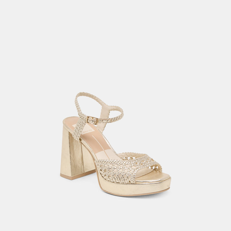 White Smoke Peyten Heels| Light Gold Woven Stella Heel