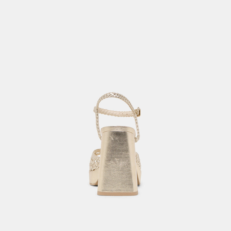 White Smoke Peyten Heels| Light Gold Woven Stella Heel