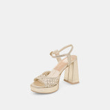 White Smoke Peyten Heels| Light Gold Woven Stella Heel