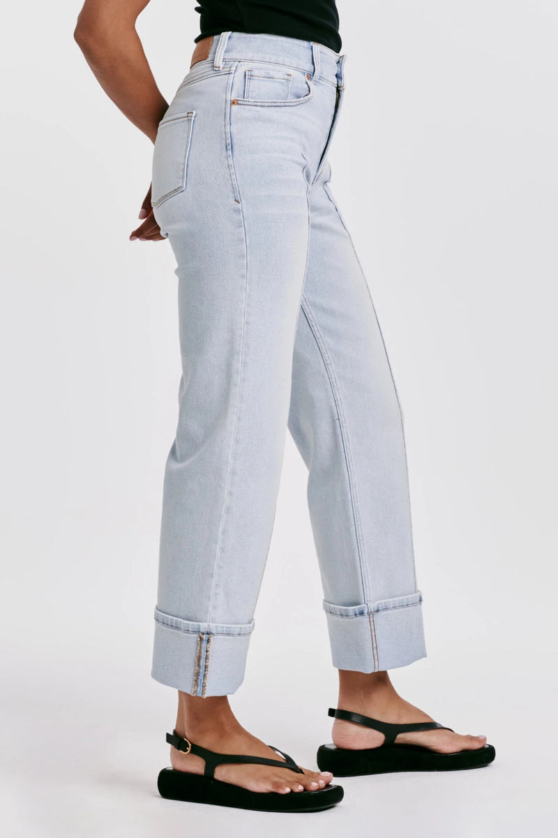 Light Gray Holly Super High Rise Cuffed Straight Jean - Positano Jeans