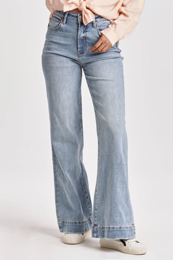 Light Gray Fiona Mid Rise Wide Leg Jean - Montilla Jeans