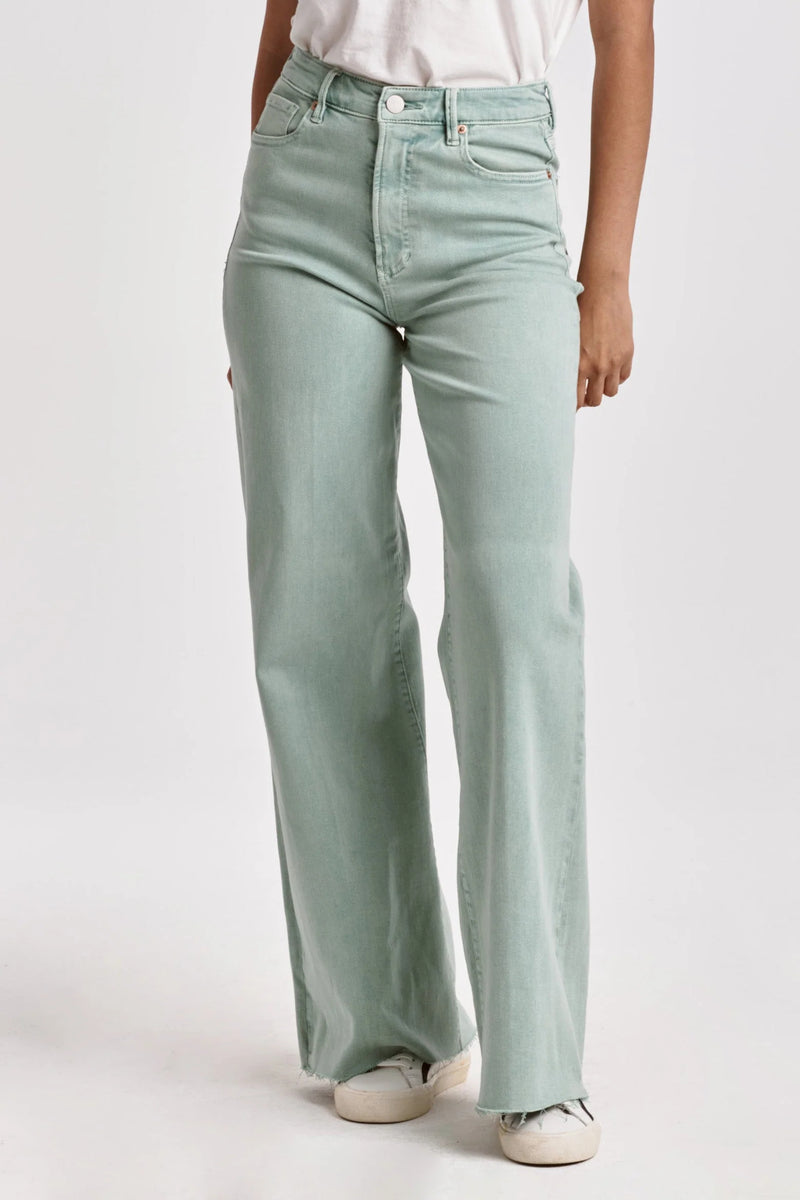 Light Gray Fiona Mid Rise Wide Leg Jean - Fresh Mint Jeans
