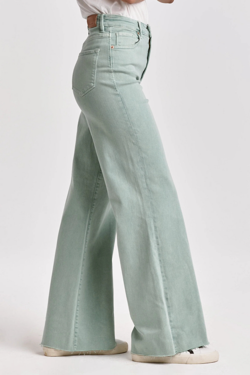 Light Gray Fiona Mid Rise Wide Leg Jean - Fresh Mint Jeans