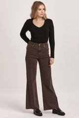 Dark Slate Gray Fiona High Rise Wide Leg Jean | Mocha Brown Jeans
