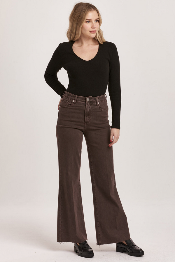 Dark Slate Gray Fiona High Rise Wide Leg Jean | Mocha Brown Jeans