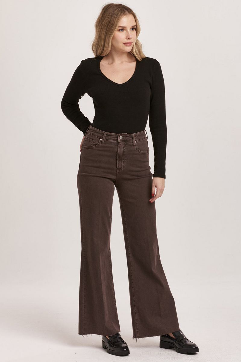 Dark Slate Gray Fiona High Rise Wide Leg Jean | Mocha Brown Jeans