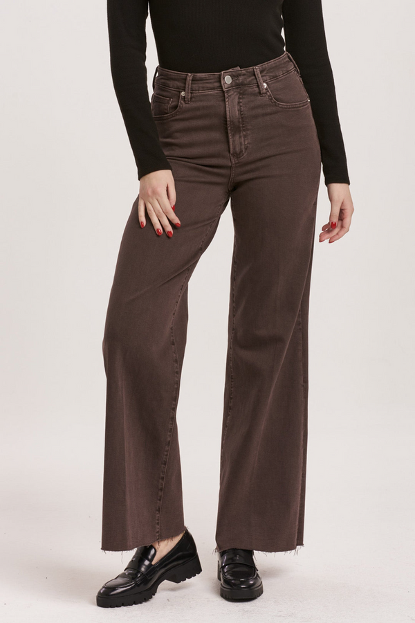 Light Gray Fiona High Rise Wide Leg Jean | Mocha Brown Jeans