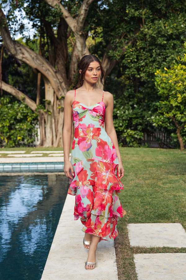 Kennedi Dress in Mint Watercolor Pastel Orchids