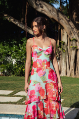 Kennedi Dress in Mint Watercolor Pastel Orchids