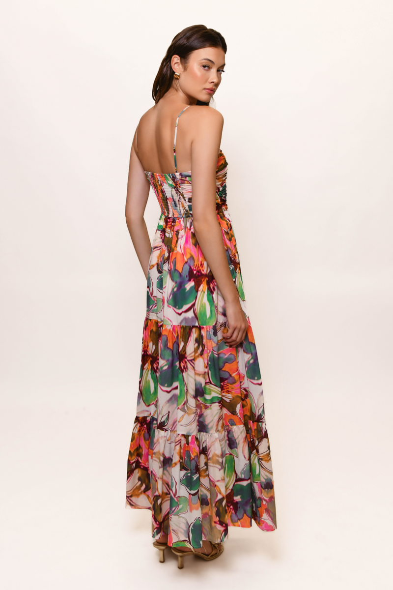 Bethy Dress in Blush Messy Rainbow Watercolor Floral