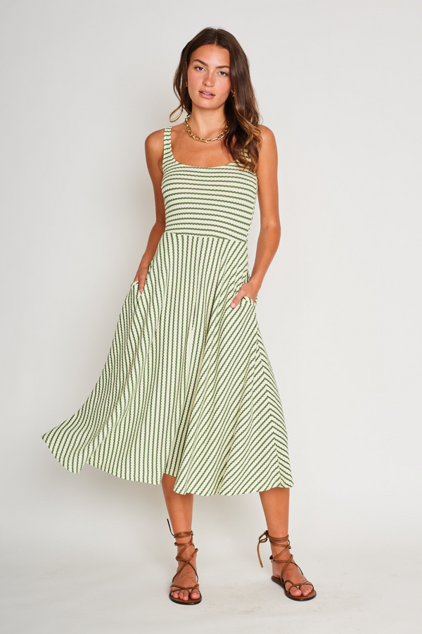 Light Gray Audrey Dress in Pistachio Cream Midi Dress