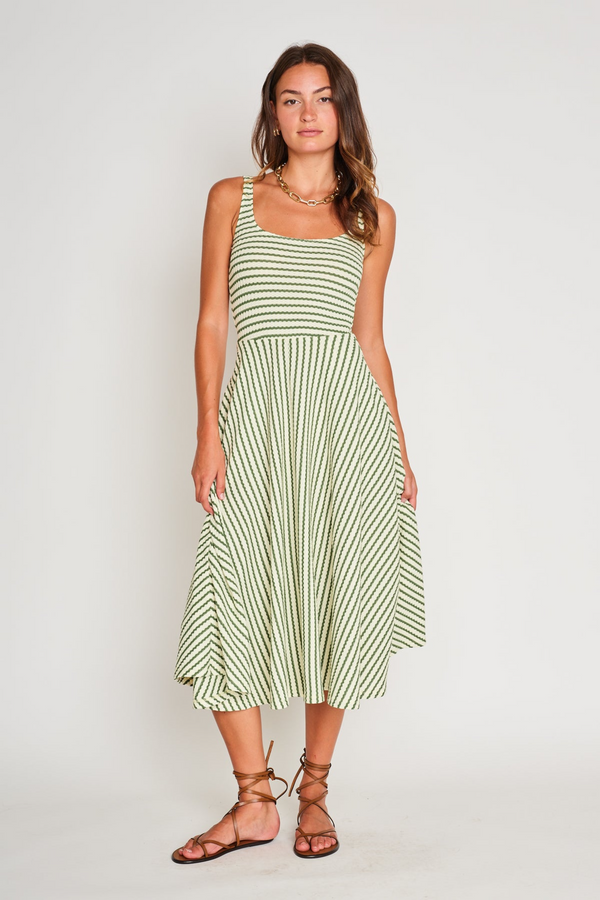Light Gray Audrey Dress in Pistachio Cream Midi Dress