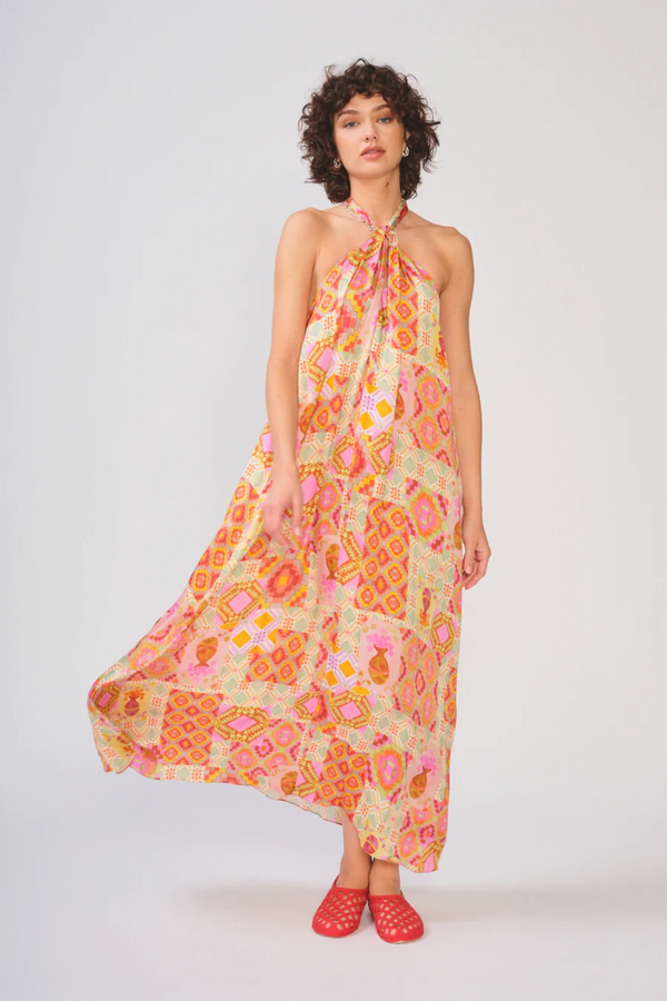 Light Gray Ames Dress in Summer Geo Maxi Dress