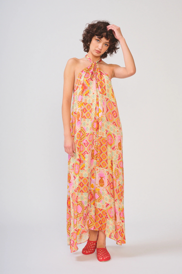 Light Gray Ames Dress in Summer Geo Maxi Dress