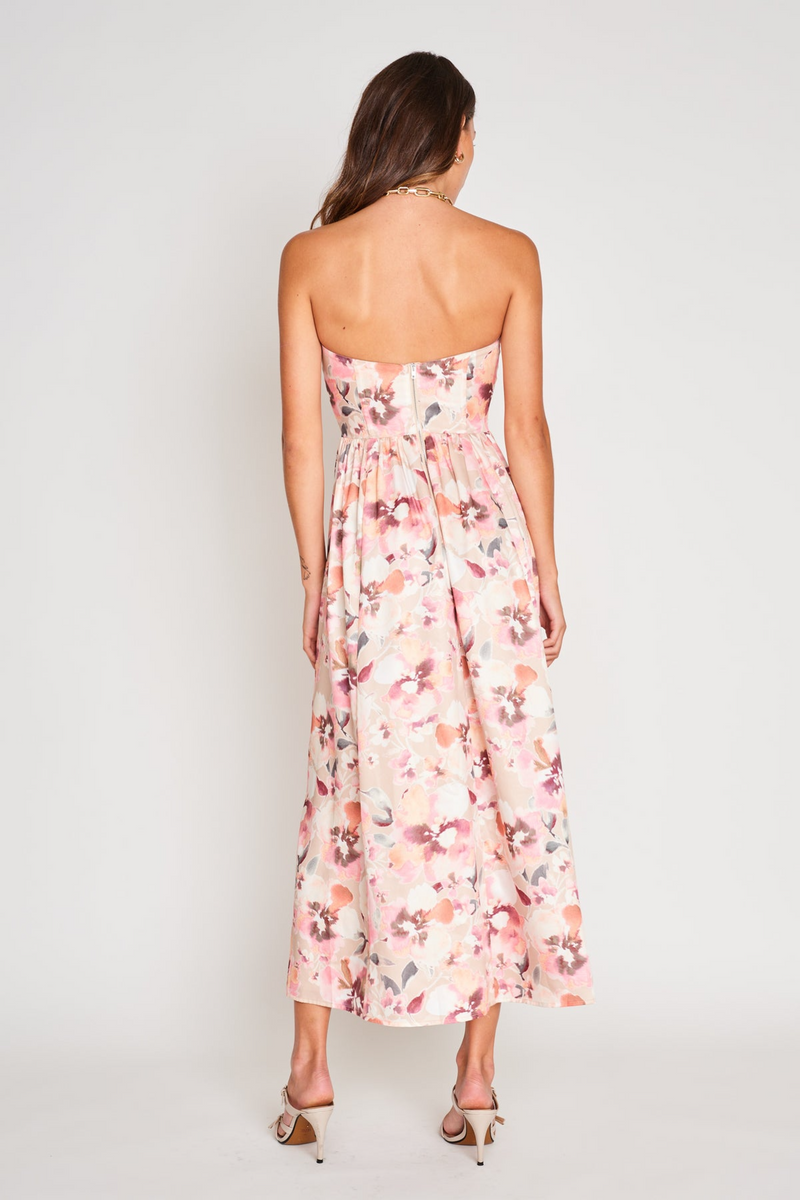 Light Gray Clara Dress in Pink Floral Maxi Dress