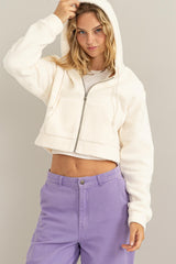 Light Gray Set On You Sherpa Cropped Zip Up Hoodie Jacket