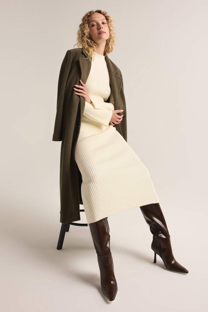 Light Gray Kass Mock Neck Sweater Dress Midi Dress