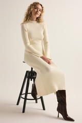 Light Gray Kass Mock Neck Sweater Dress Midi Dress