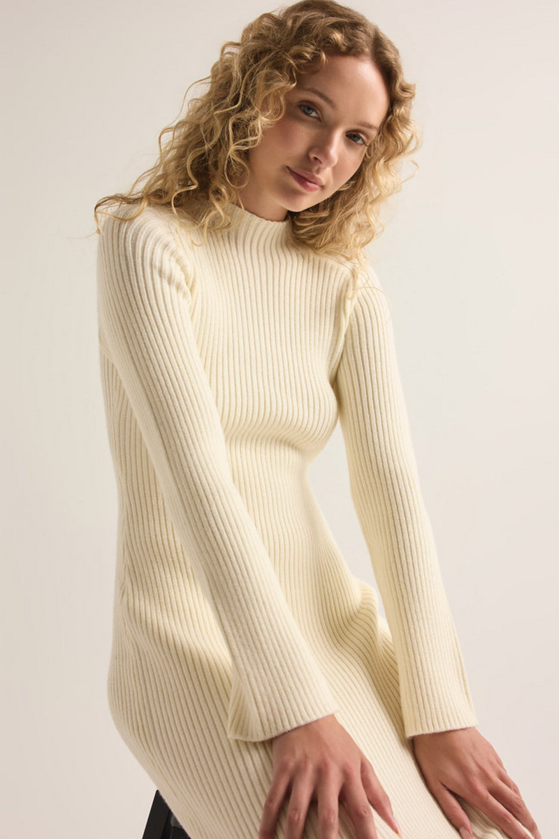 Light Gray Kass Mock Neck Sweater Dress Midi Dress