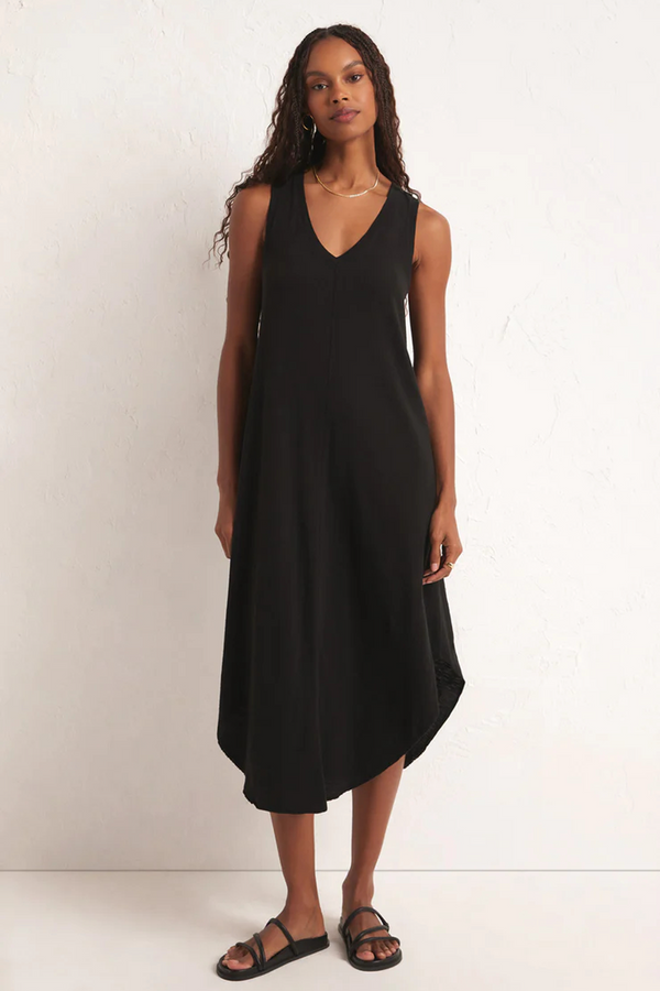 Black Reverie Slub Midi Dress Midi Dress