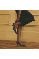 Dark Khaki Bianka Slingback Pump | Black Leather Heel