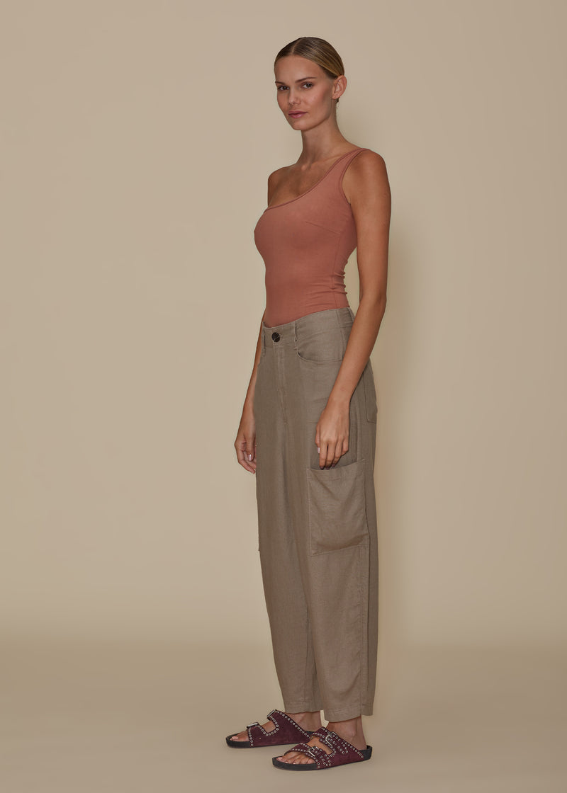 Rosy Brown Linen Goldie Balloon Cargo - Camel Jeans