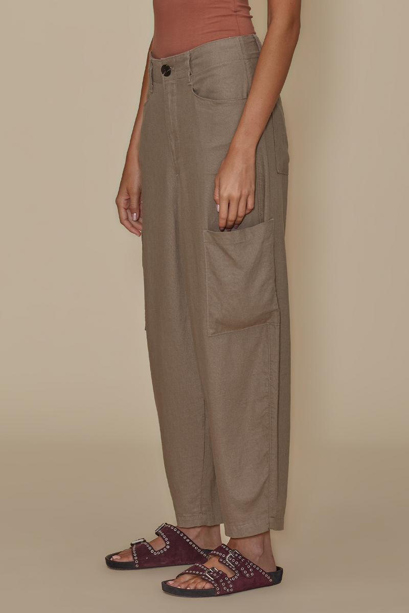 Rosy Brown Linen Goldie Balloon Cargo - Camel Jeans