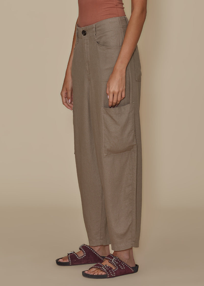 Rosy Brown Linen Goldie Balloon Cargo - Camel Jeans