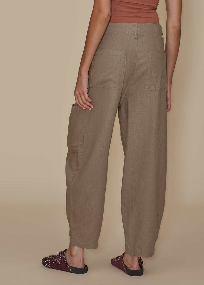 Rosy Brown Linen Goldie Balloon Cargo - Camel Jeans