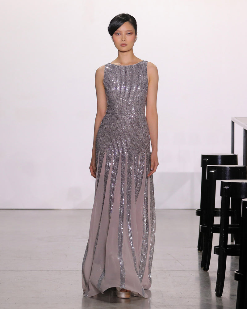 Light Gray Shimmer | Godet Gown Formal Dress