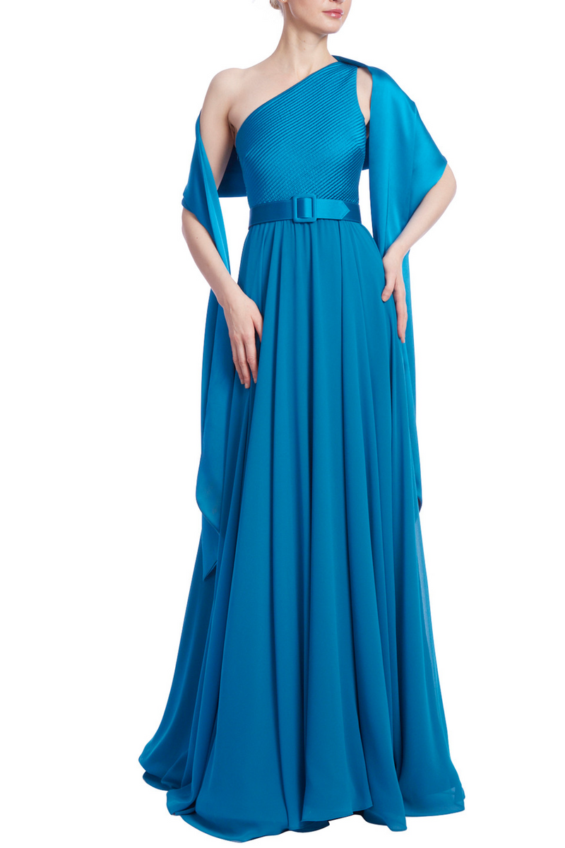 Badgley Mischka Women's Asymmetric Trapunto Gown - Blue - Gowns Badgley Mischka Women's Asymmetric Trapunto Gown - Blue - Gowns