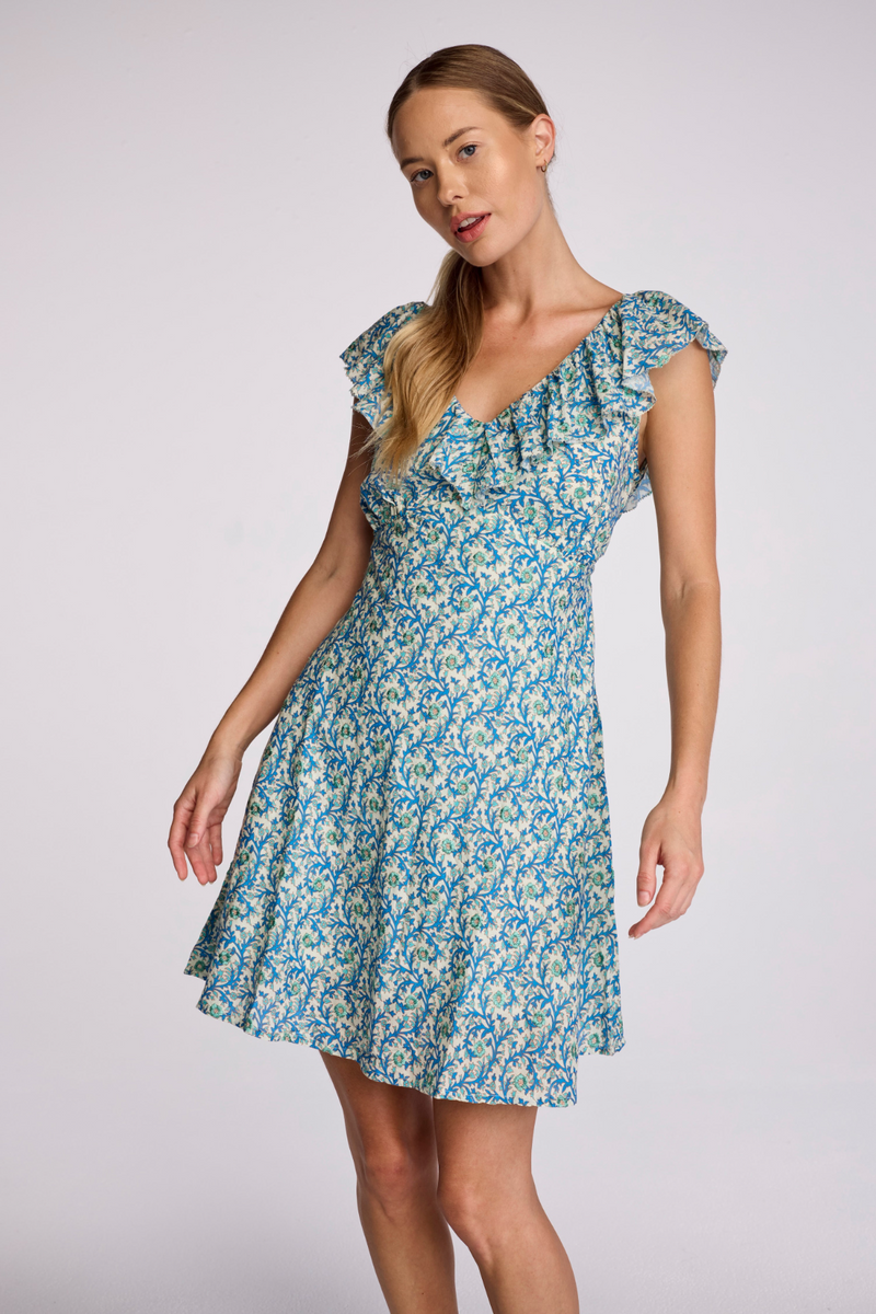 Light Gray Cassie Dress in Embroider Flora Mini Dress