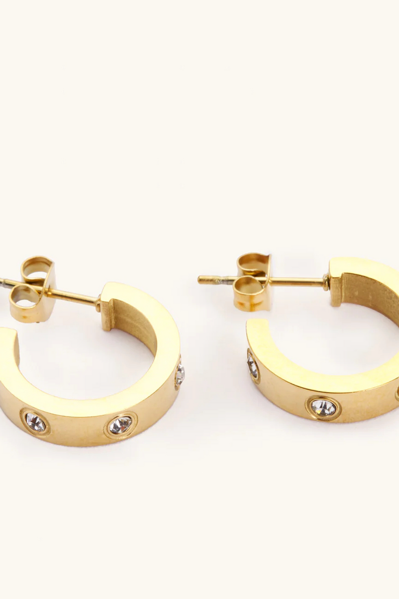 Floral White Corinne Gold Hoops Hoops