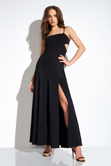 Black String Cut Out Long Slit Dress Maxi Dress
