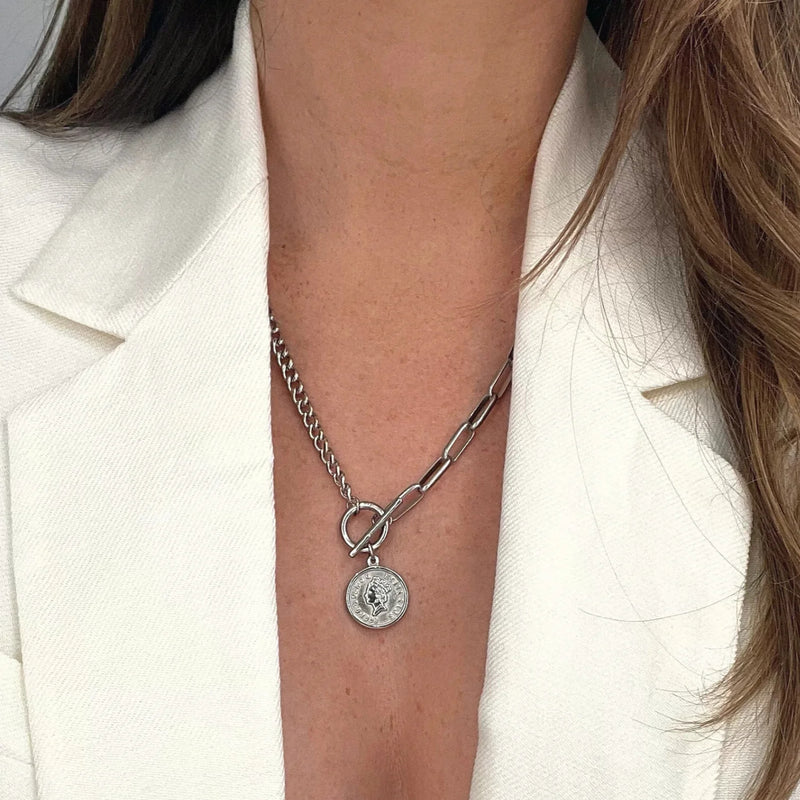 Light Gray Stacie Toggle Chain Coin Necklace Necklace