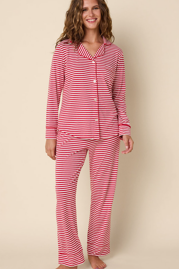 Light Gray Essential Stripe Prima Knit Long Sleeve Pajamas Pajamas