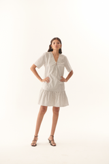 Floral White Jane Dress in Black/White Stripe Mini Dress
