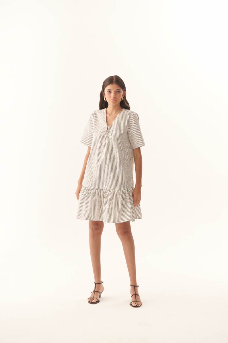 Floral White Jane Dress in Black/White Stripe Mini Dress